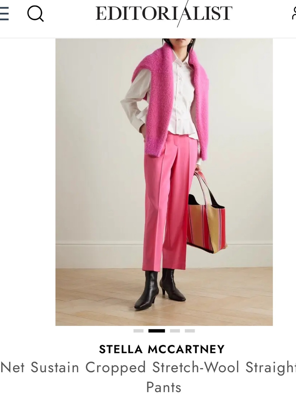 EUC STELLA MCCARTNEY 
Net Sustain Cropped Stretch-Wool Straight-Leg Pants PINK